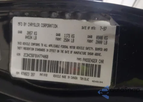 1997 Chrysler Lhs из США, поврежденный, VIN 2C3HC56F8VH774068